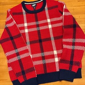 Lands End Mens Medium 38-40 Wool Blend Plaid Holiday Christmas Crewneck Sweater